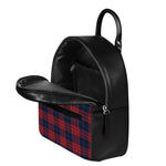Blue And Red Tartan Pattern Print Leather Backpack