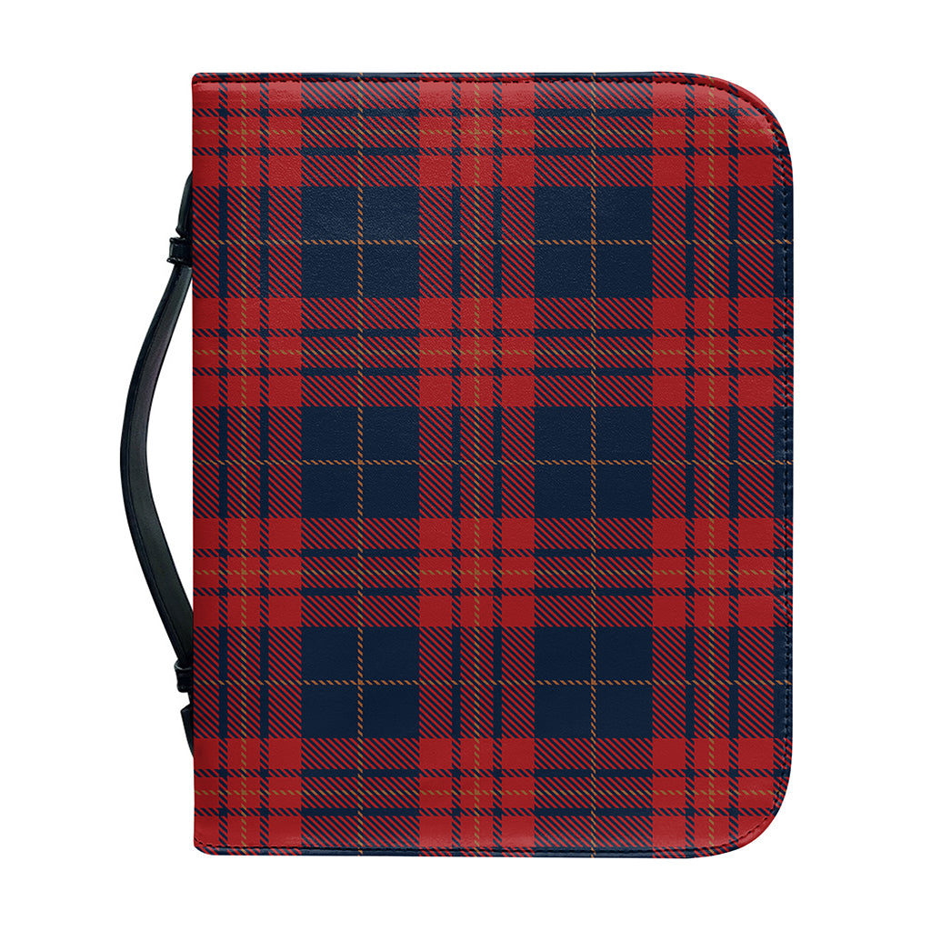 Blue And Red Tartan Pattern Print Leather Bible Cover