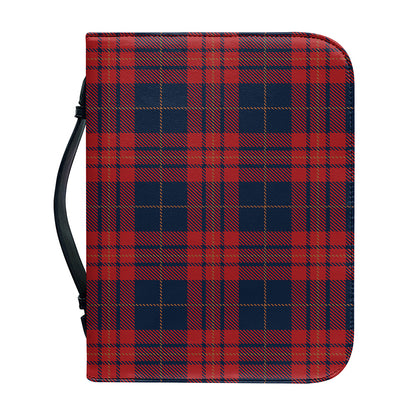 Blue And Red Tartan Pattern Print Leather Bible Cover