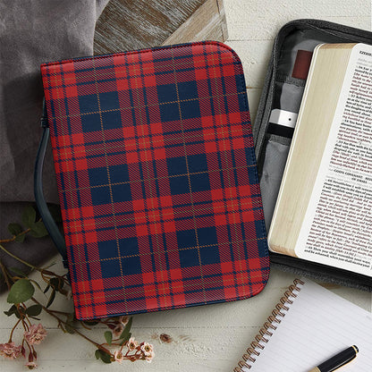 Blue And Red Tartan Pattern Print Leather Bible Cover