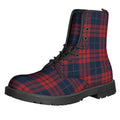 Blue And Red Tartan Pattern Print Lace-Up Boots