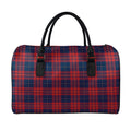 Blue And Red Tartan Pattern Print Leather Duffel Bag