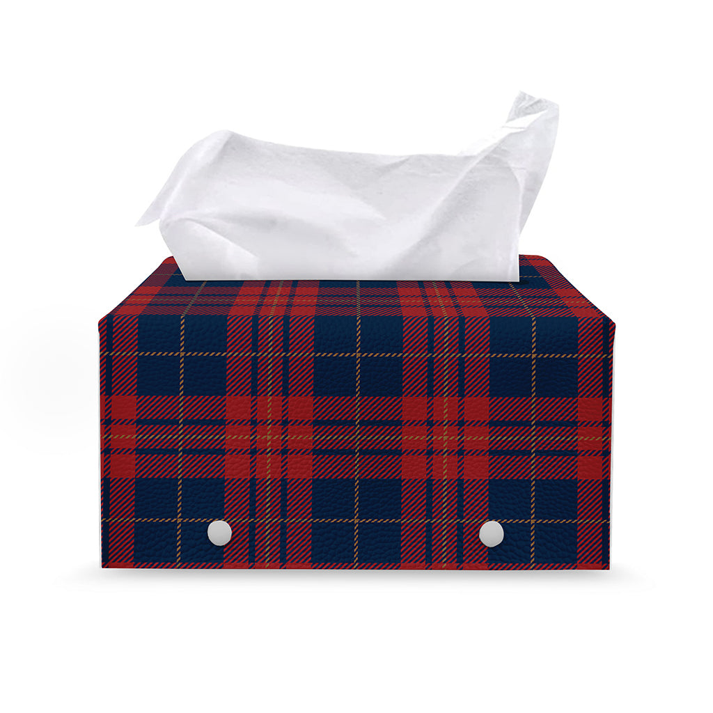 Blue And Red Tartan Pattern Print Leather Tissue Box Cover