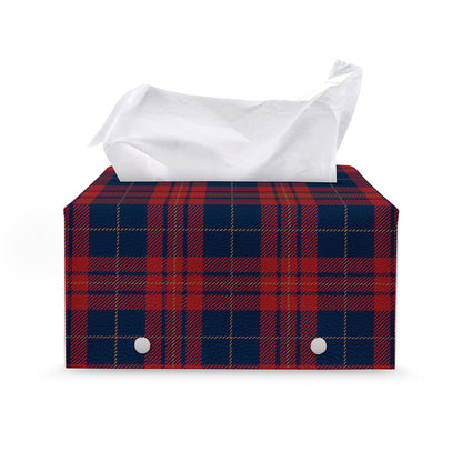 Blue And Red Tartan Pattern Print Leather Tissue Box Cover
