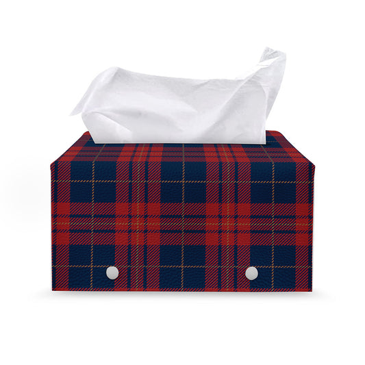 Blue And Red Tartan Pattern Print Leather Tissue Box Cover