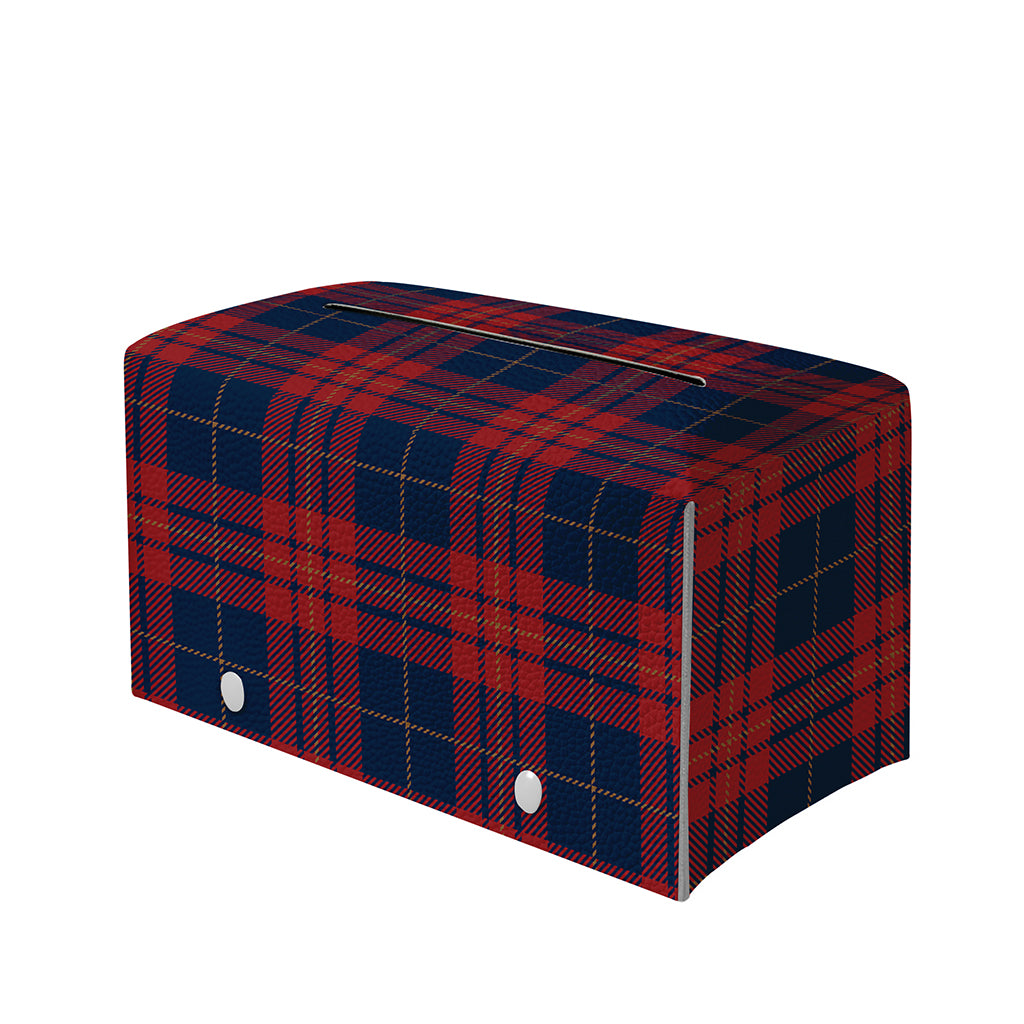 Blue And Red Tartan Pattern Print Leather Tissue Box Cover