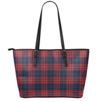 Blue And Red Tartan Pattern Print Leather Tote Bag