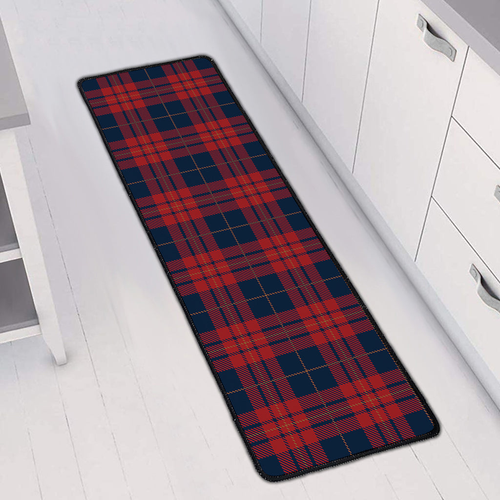 Blue And Red Tartan Pattern Print Long Kitchen Mat