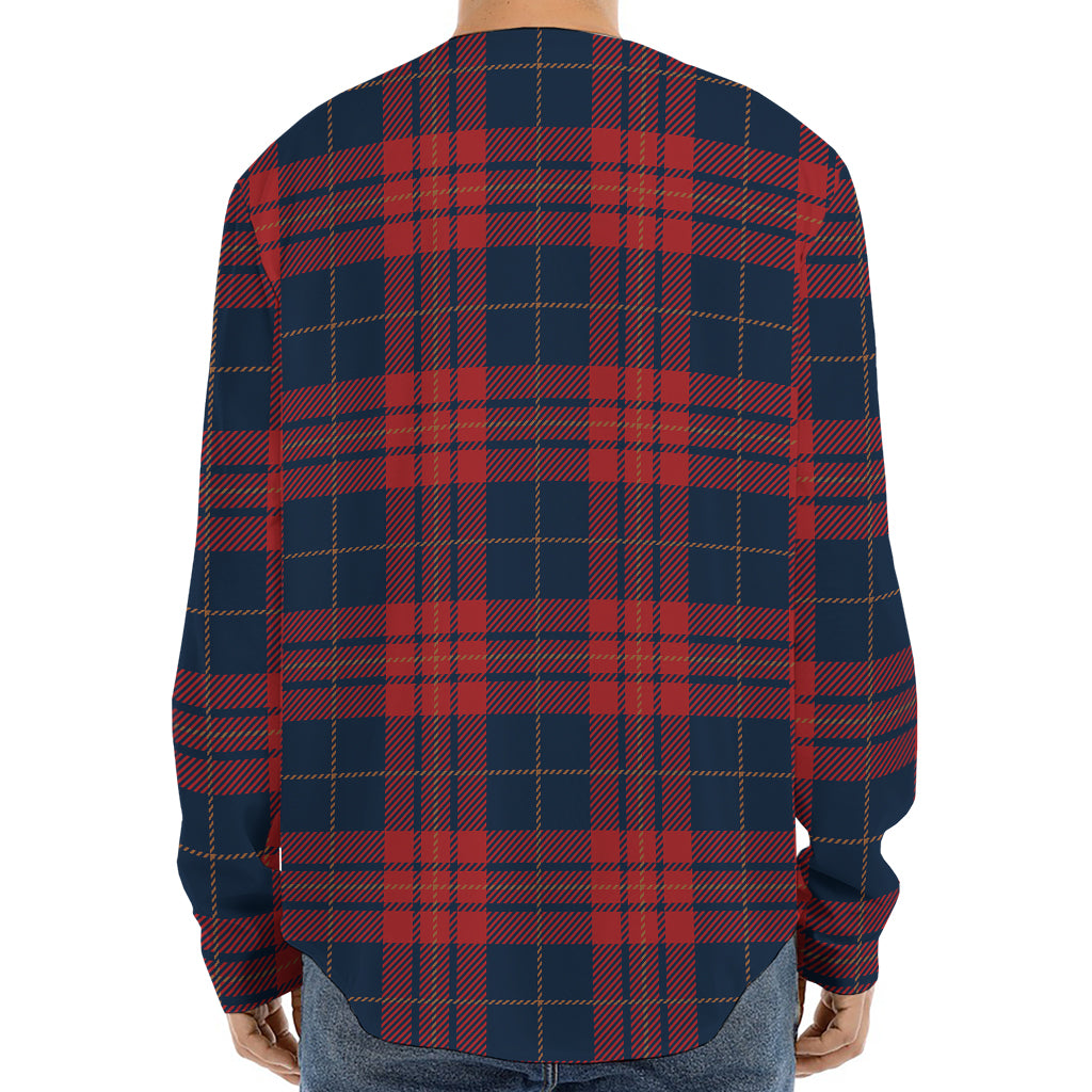 Blue And Red Tartan Pattern Print Long Sleeve Baseball Jersey