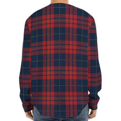 Blue And Red Tartan Pattern Print Long Sleeve Baseball Jersey