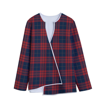 Blue And Red Tartan Pattern Print Long Sleeve Short Coat