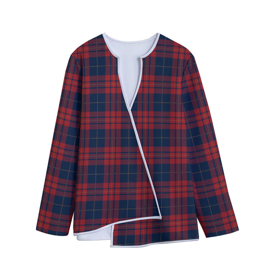 Blue And Red Tartan Pattern Print Long Sleeve Short Coat