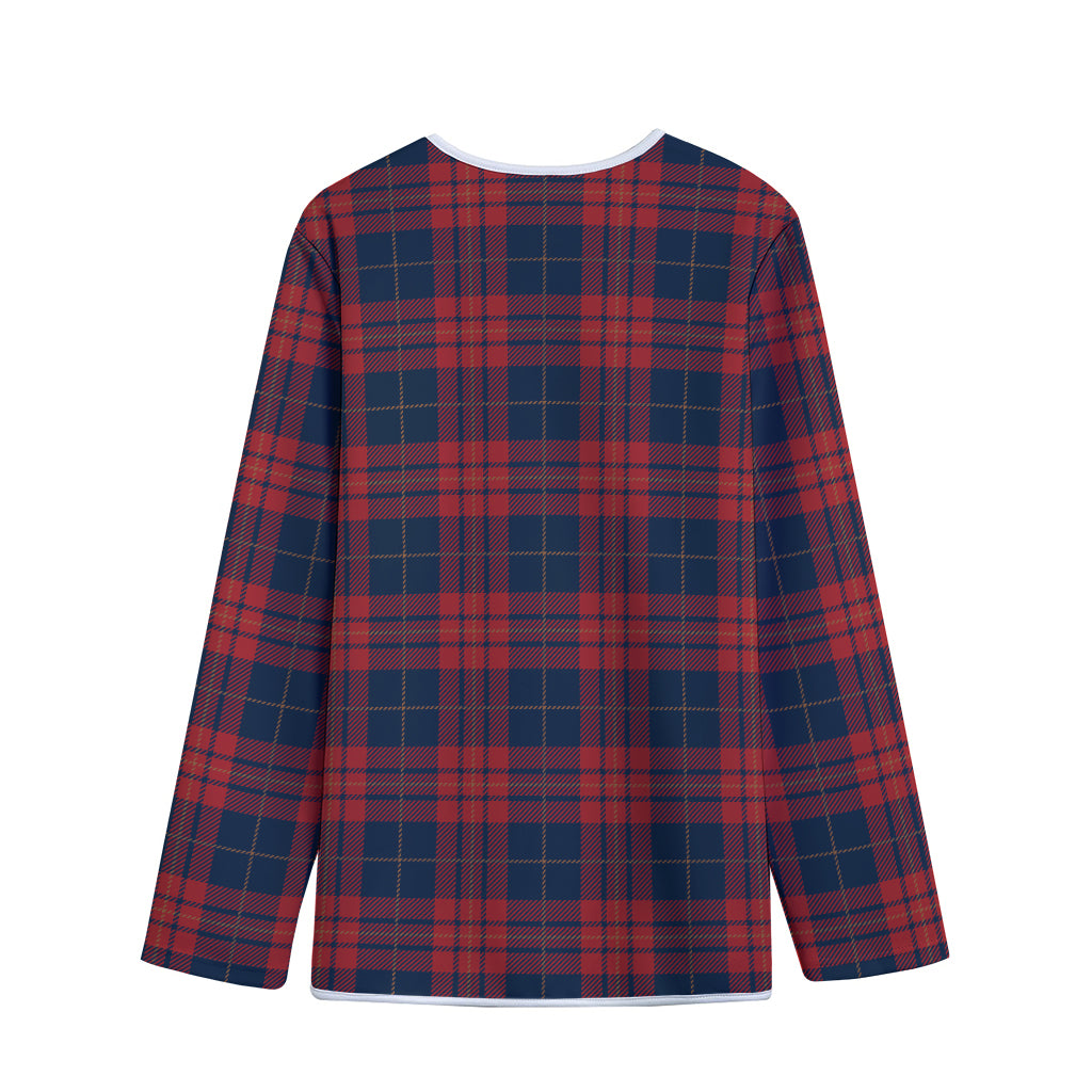 Blue And Red Tartan Pattern Print Long Sleeve Short Coat