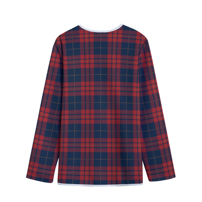 Blue And Red Tartan Pattern Print Long Sleeve Short Coat