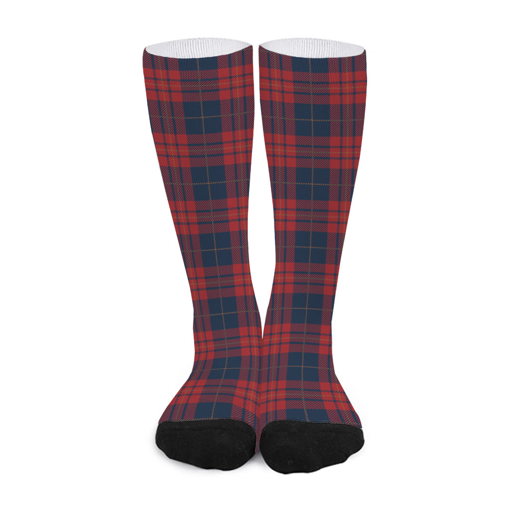 Blue And Red Tartan Pattern Print Long Socks