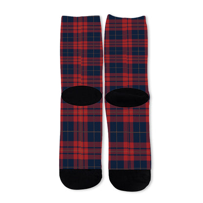 Blue And Red Tartan Pattern Print Long Socks