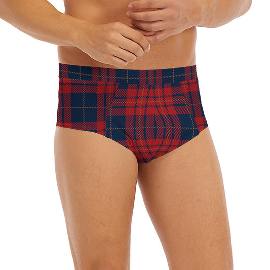 Blue And Red Tartan Pattern Print Men's Briefs