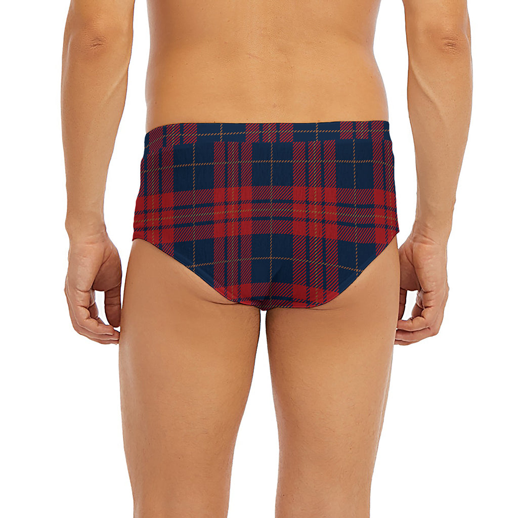 Blue And Red Tartan Pattern Print Men's Briefs