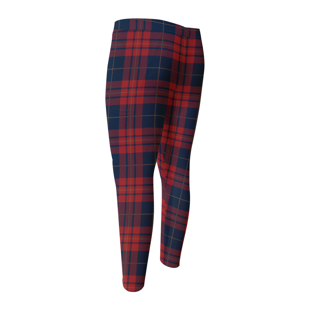 Blue And Red Tartan Pattern Print Men's Compression Pants
