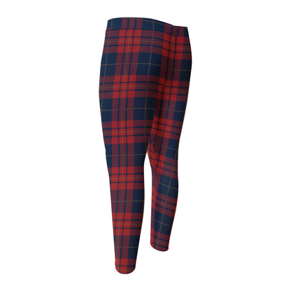 Blue And Red Tartan Pattern Print Men's Compression Pants