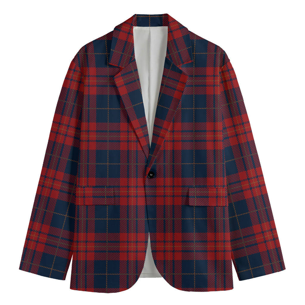 Blue And Red Tartan Pattern Print Men's Cotton Blazer