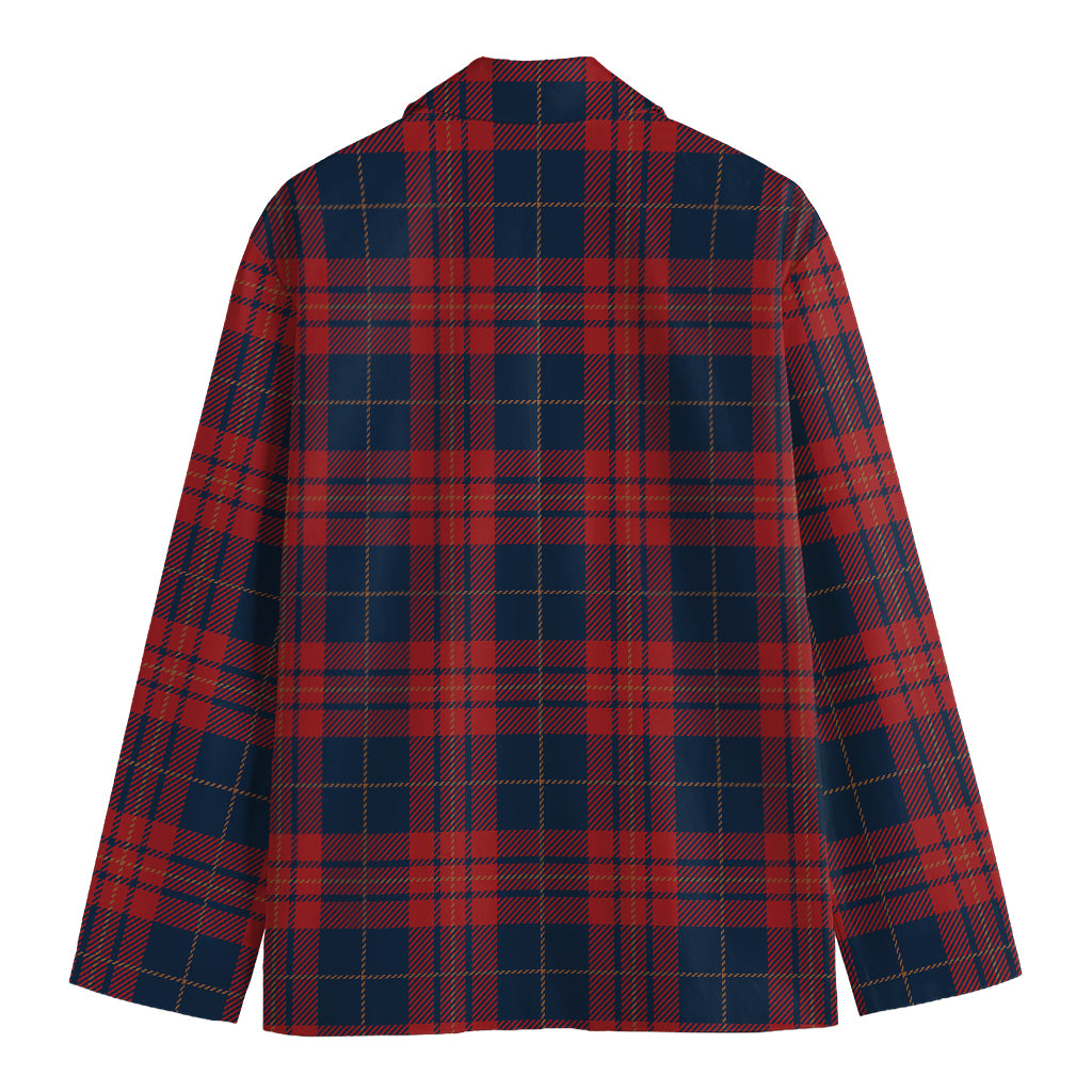 Blue And Red Tartan Pattern Print Men's Cotton Blazer