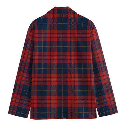 Blue And Red Tartan Pattern Print Men's Cotton Blazer