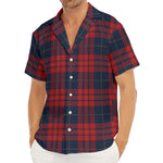 Blue And Red Tartan Pattern Print Men's Deep V-Neck Shirt