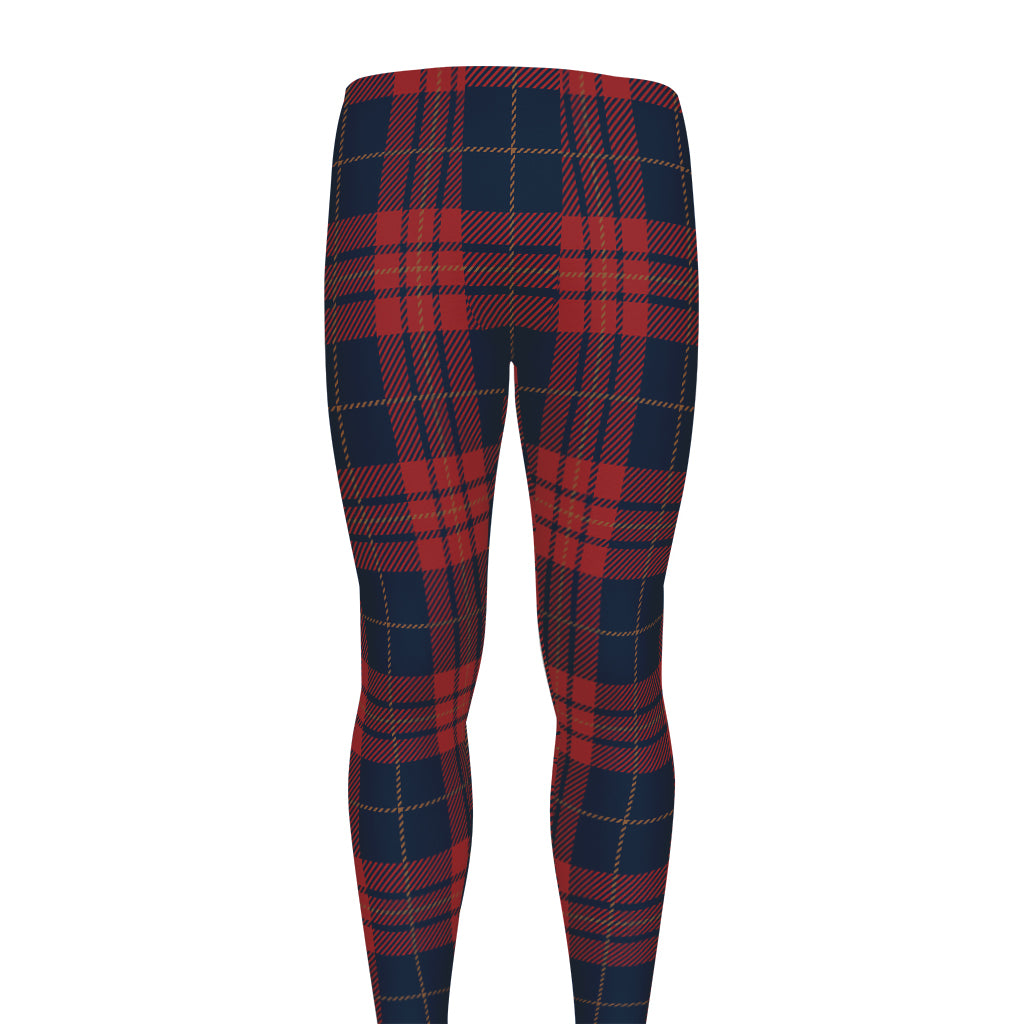 Blue And Red Tartan Pattern Print Men's leggings