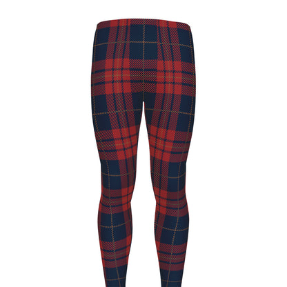 Blue And Red Tartan Pattern Print Men's leggings