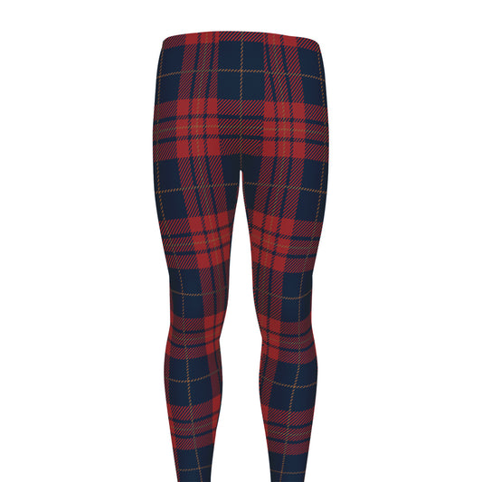 Blue And Red Tartan Pattern Print Men's leggings
