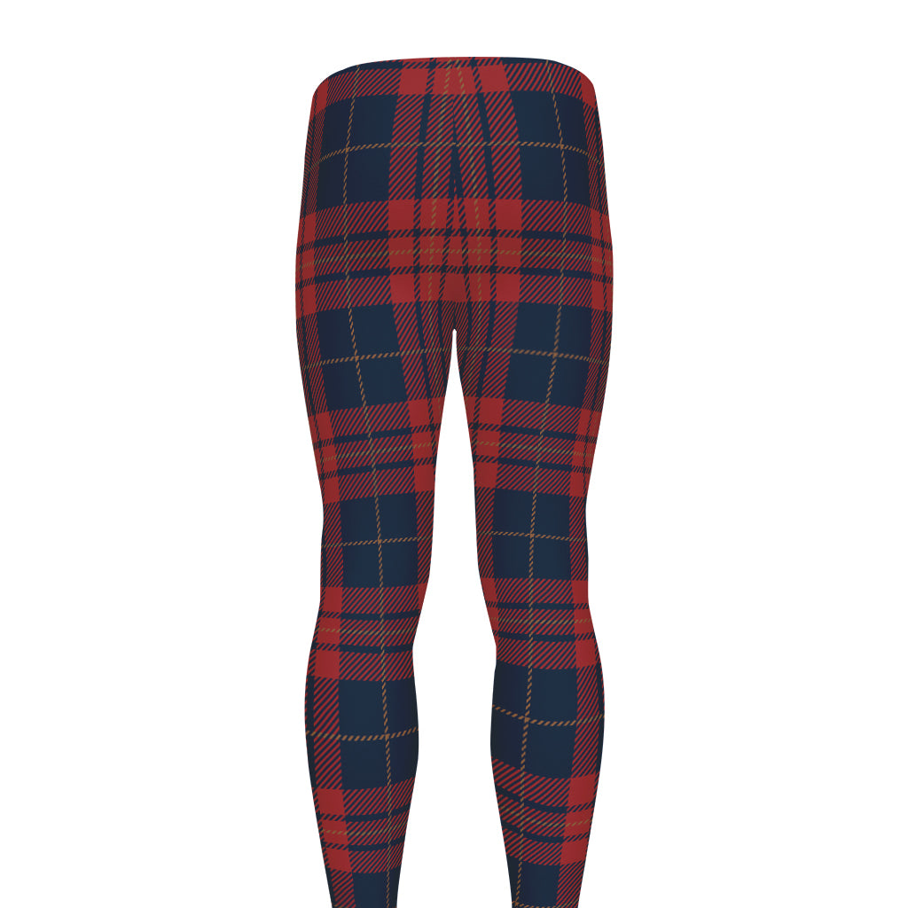 Blue And Red Tartan Pattern Print Men's leggings