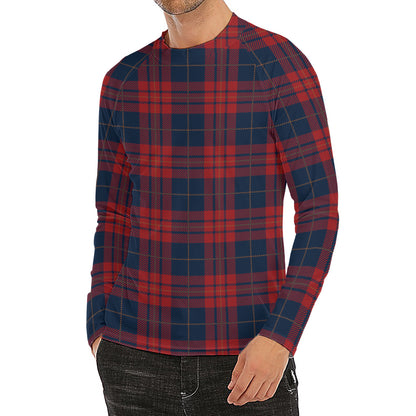Blue And Red Tartan Pattern Print Men's Long Sleeve Rash Guard