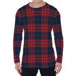 Blue And Red Tartan Pattern Print Men's Long Sleeve T-Shirt