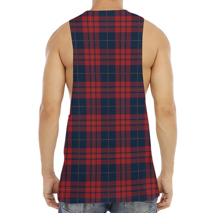Blue And Red Tartan Pattern Print Men's Muscle Tank Top