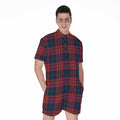 Blue And Red Tartan Pattern Print Men's Romper