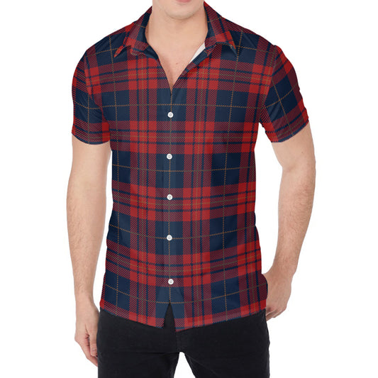 Blue And Red Tartan Pattern Print Men's Shirt