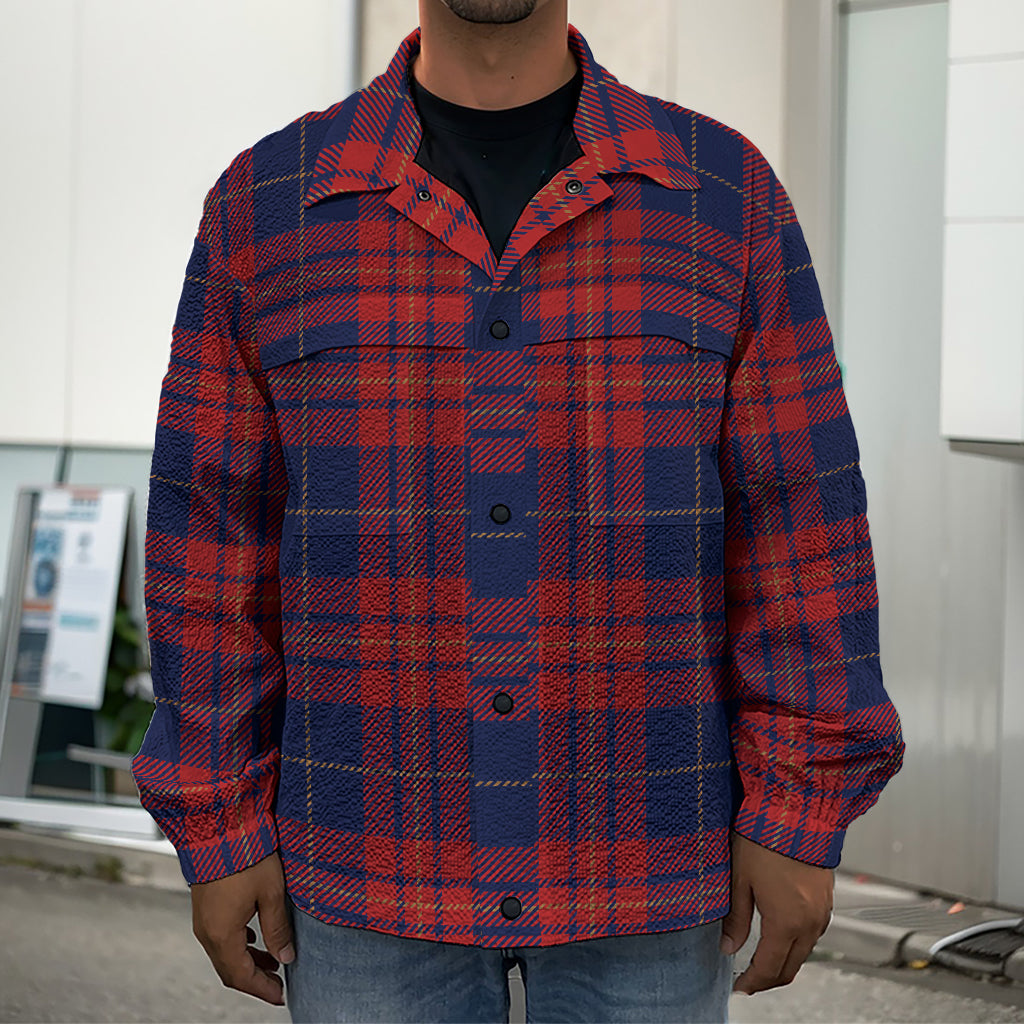 Blue And Red Tartan Pattern Print Men's Shirt Jacket