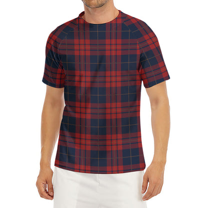 Blue And Red Tartan Pattern Print Men's Short Sleeve Rash Guard