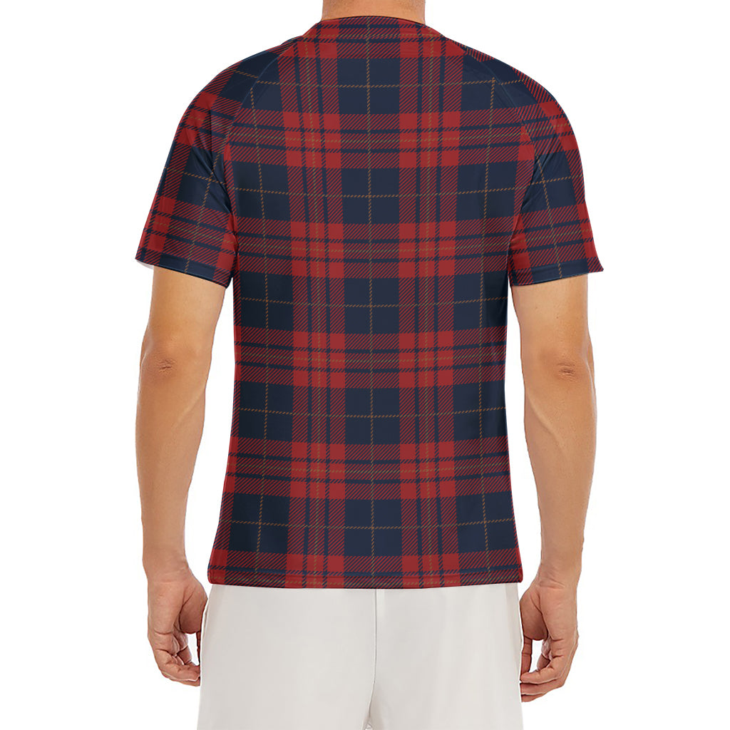 Blue And Red Tartan Pattern Print Men's Short Sleeve Rash Guard