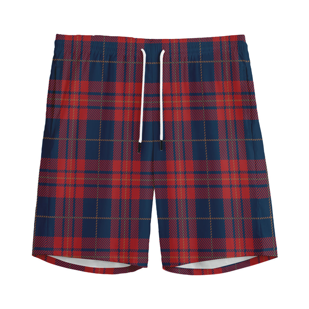 Blue And Red Tartan Pattern Print Men's Sports Shorts
