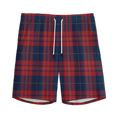 Blue And Red Tartan Pattern Print Men's Sports Shorts
