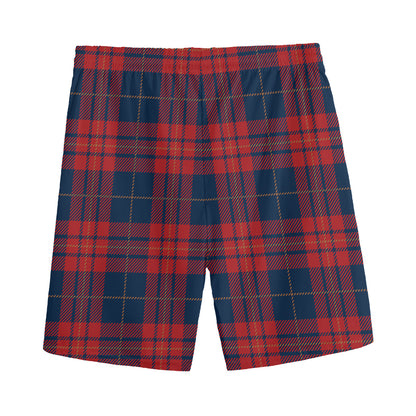 Blue And Red Tartan Pattern Print Men's Sports Shorts