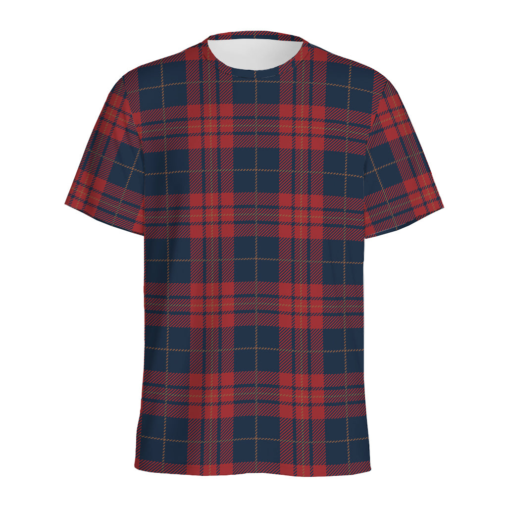 Blue And Red Tartan Pattern Print Men's Sports T-Shirt
