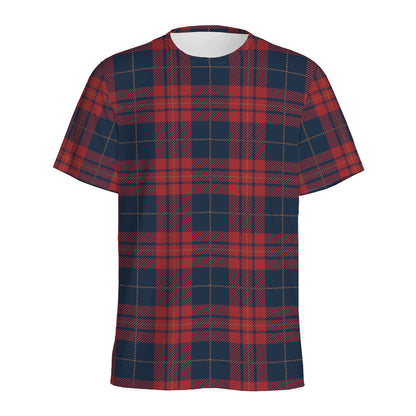 Blue And Red Tartan Pattern Print Men's Sports T-Shirt