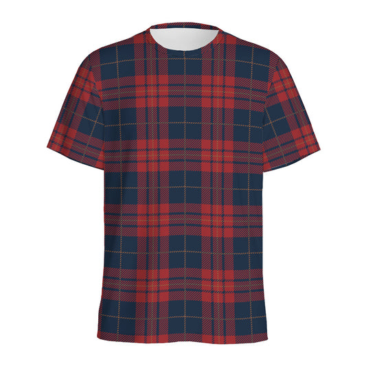 Blue And Red Tartan Pattern Print Men's Sports T-Shirt