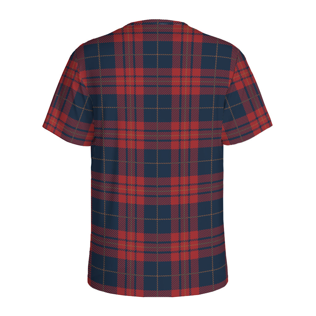 Blue And Red Tartan Pattern Print Men's Sports T-Shirt
