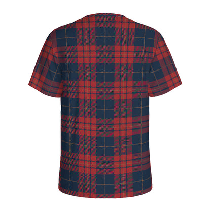 Blue And Red Tartan Pattern Print Men's Sports T-Shirt