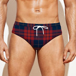 Blue And Red Tartan Pattern Print Men's Swim Briefs