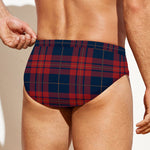 Blue And Red Tartan Pattern Print Men's Swim Briefs